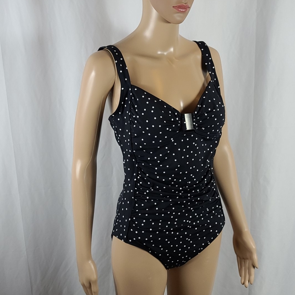 Calvin Klein 1 Piece Black/White Spotted Swimsuit